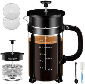 French Press Coffee Maker - 4 Level Filtration System - 304 Grade Stainless Steel - Heat Resistant Borosilicate Glass, 34 Oz, 8 Cup, Black