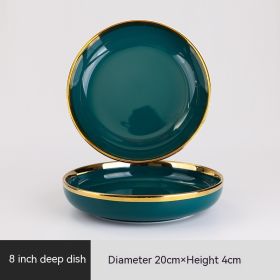 Ceramic Bowl Suit Peacock Green Plate Dinner (Option: 8 Inch Deep Plates)