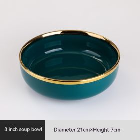 Ceramic Bowl Suit Peacock Green Plate Dinner (Option: 8 Inch Soup Bowl)