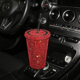 Simple Stylish With Lid Plastic Hot Drilling Drink Cup With Straw (Option: Red Rhinestone)