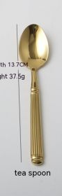 Roman Pillar Stainless Steel Thick Handle Knife Fork Spoon Set (Option: Golden Tea Spoon)