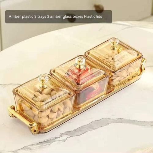 Dried Fruit Tray Living Room Home Glass Fruit Snack Dish Grid Candy Plate