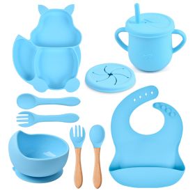 Silicone Squirrel Tableware Baby Silicone Food Supplement Set Baby Spork Integrated Silicone Plate Suit (Option: Y9-Suit)
