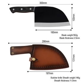 Household Chinese Kitchen Stainless Steel Butcher Knife (Option: Bright Knife With Leather Case)