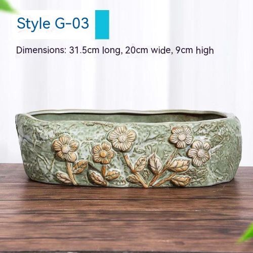 Succulent Flower Pot Shallow Mouth Oval Rectangular Large Diameter Platter Porcelain Simple Retro Stoneware