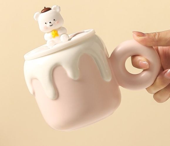 Little Bear Ceramic Cup With Lid Large Capacity Cute