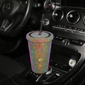 Simple Stylish With Lid Plastic Hot Drilling Drink Cup With Straw (Option: Colorful Rhinestone)