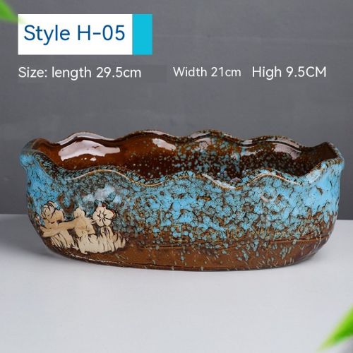 Succulent Flower Pot Shallow Mouth Oval Rectangular Large Diameter Platter Porcelain Simple Retro Stoneware Succulent Flower Pot Shallow Mouth Oval Rectangular Large Diameter Platter Porcelain Simple Retro Stoneware