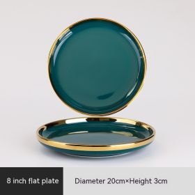 Ceramic Bowl Suit Peacock Green Plate Dinner (Option: 8 Inch Plate Dish)