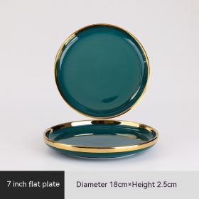 Ceramic Bowl Suit Peacock Green Plate Dinner (Option: 7 Inch Plate Dish)