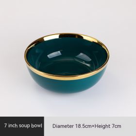 Ceramic Bowl Suit Peacock Green Plate Dinner (Option: 7 Inch Soup Bowl)