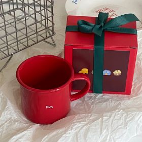 New Year Christmas Red Turn-over Ceramic Mug (Option: Fun Red Cup-270ml)