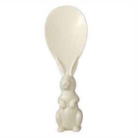 1pc Cute Rabbit Non-Stick Rice Scoop; Bunny Shape Standable Rice Scooper; Household Rice Cooker Rice Spoon; Cartoon Rice Spoon (Color: Beige Color)
