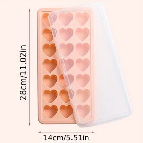 1pc High Quality Silicone 21 Even Love Ice Cube Ice Tray Mold Heart Shaped Silicone Ice Box (Color: Pink)