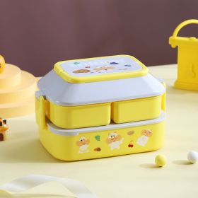 Lunch Box Bento Box For School Kids Worker Microwave Dinnerware Food Storage Container Portable Tableware Double Layer Lunchbox (Color: Yellow Grey S)