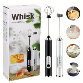 One Set Of Milk Frother Handheld USB-Rechargeable With 2pcs Stainless Whisk Heads; 3-Speed Adjustable Handheld Milk Frother For Cappuccinos; Hot Choco (Color: White)