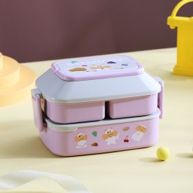 Lunch Box Bento Box For School Kids Worker Microwave Dinnerware Food Storage Container Portable Tableware Double Layer Lunchbox (Color: Purple Grey S)