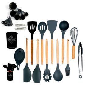 33pcs Set Wooden Handle Silicone Kitchen Utensils 33 Pieces Set Silicone Spoon Shovel Kitchen Gadgets Set Silicone Kitchen Utensils (Color: Gray)