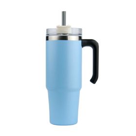 30oz 20oz Handle Vacuum Thermal Mug Beer Cup Travel Car Thermo Mug Portable Flask Coffee Stainless Steel Cups With Lid And Straw (Capacity: 600ml, Color: Light Blue)