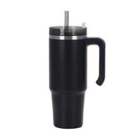 30oz 20oz Handle Vacuum Thermal Mug Beer Cup Travel Car Thermo Mug Portable Flask Coffee Stainless Steel Cups With Lid And Straw (Capacity: 600ml, Color: Black)