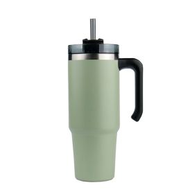30oz 20oz Handle Vacuum Thermal Mug Beer Cup Travel Car Thermo Mug Portable Flask Coffee Stainless Steel Cups With Lid And Straw (Capacity: 890ml, Color: Green)