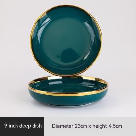 Ceramic Bowl Suit Peacock Green Plate Dinner (Option: 9 Inch Deep Plates)