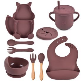 Silicone Squirrel Tableware Baby Silicone Food Supplement Set Baby Spork Integrated Silicone Plate Suit (Option: Y16-Suit)