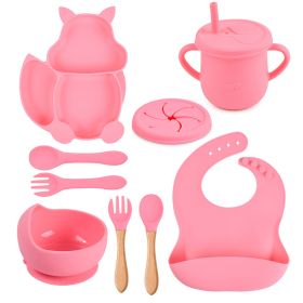 Silicone Squirrel Tableware Baby Silicone Food Supplement Set Baby Spork Integrated Silicone Plate Suit (Option: Y14-Suit)