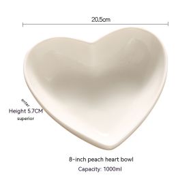 Creative Pure White Ceramic Heart-shaped Plate Bowl Western Cuisine (Option: 8 Inch Peach Heart Bowl)
