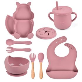 Silicone Squirrel Tableware Baby Silicone Food Supplement Set Baby Spork Integrated Silicone Plate Suit (Option: Y19-Suit)