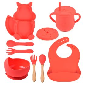 Silicone Squirrel Tableware Baby Silicone Food Supplement Set Baby Spork Integrated Silicone Plate Suit (Option: Y6-Suit)