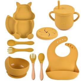 Silicone Squirrel Tableware Baby Silicone Food Supplement Set Baby Spork Integrated Silicone Plate Suit (Option: Y17-Suit)