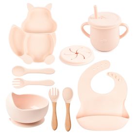 Silicone Squirrel Tableware Baby Silicone Food Supplement Set Baby Spork Integrated Silicone Plate Suit (Option: Y4-Suit)