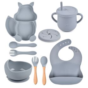 Silicone Squirrel Tableware Baby Silicone Food Supplement Set Baby Spork Integrated Silicone Plate Suit (Option: Y18-Suit)