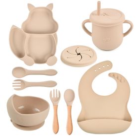 Silicone Squirrel Tableware Baby Silicone Food Supplement Set Baby Spork Integrated Silicone Plate Suit (Option: Y15-Suit)