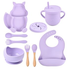 Silicone Squirrel Tableware Baby Silicone Food Supplement Set Baby Spork Integrated Silicone Plate Suit (Option: Y2-Suit)