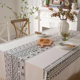 Geometric Black Tassel Rectangular Waterproof Table Cloth Round Tablecloth Coffee Table Cover Towel (Option: Beige Tassel Tablecloth-140x240)
