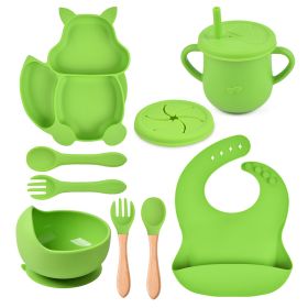 Silicone Squirrel Tableware Baby Silicone Food Supplement Set Baby Spork Integrated Silicone Plate Suit (Option: Y7-Suit)