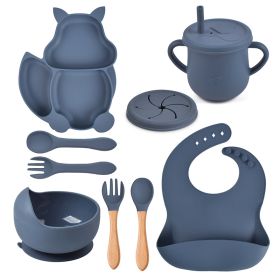 Silicone Squirrel Tableware Baby Silicone Food Supplement Set Baby Spork Integrated Silicone Plate Suit (Option: Y10-Suit)